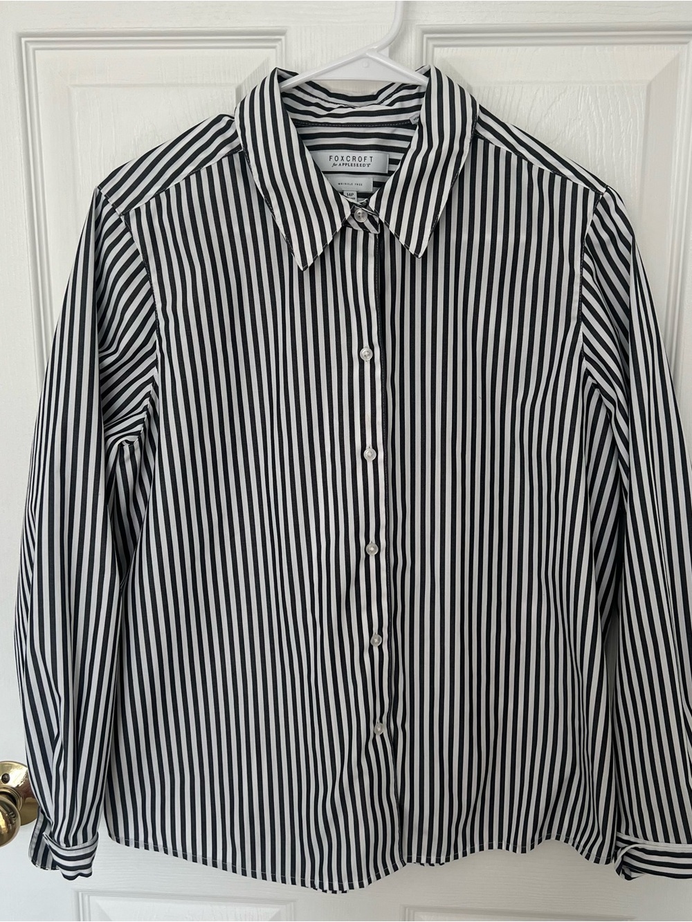 Foxcroft Dark Gray and White Striped Dress Shirt